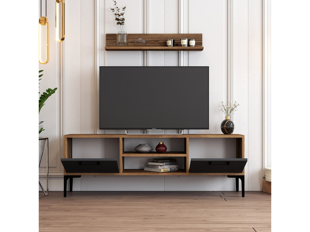 Meuble TV en bois "Riga" - 140 x 30 x 48 cm - NoyerAnthracite