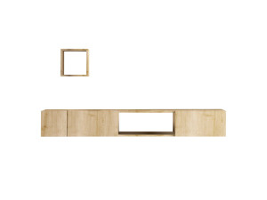 Meuble TV avec étagère murale en bois "Avior" - 180 x 32 x 25 cm - Beige
