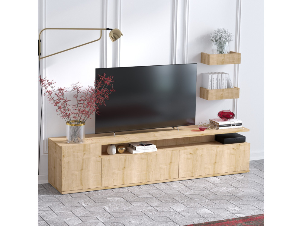 Meuble TV en bois "Alika" - 180 x 35 x 45 cm - Chêne