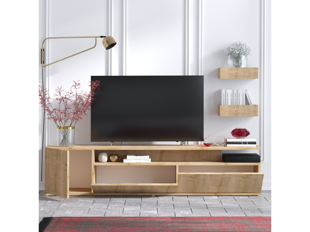 Meuble TV en bois "Alika" - 180 x 35 x 45 cm - Chêne