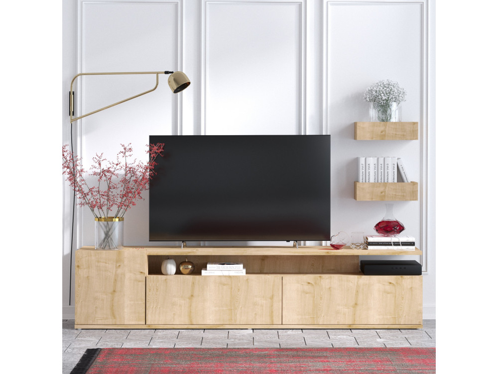 Meuble TV en bois "Alika" - 180 x 35 x 45 cm - Chêne