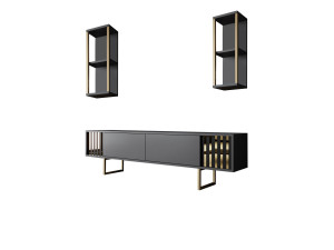 Meuble TV en bois "Gold Line" - 180 x 30 x 48 cm - AnthraciteNoir