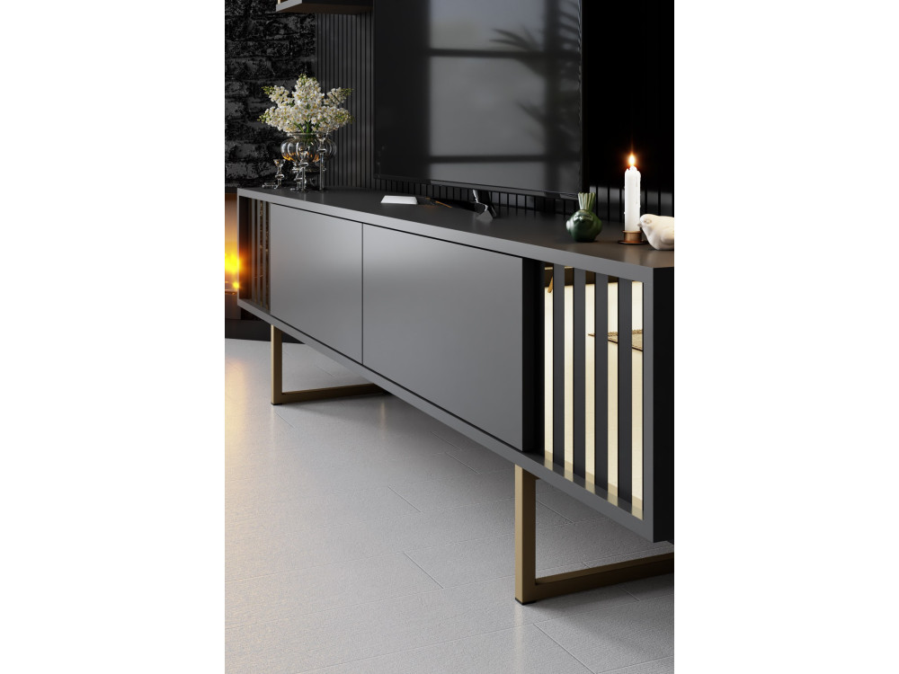 Meuble TV en bois "Gold Line" - 180 x 30 x 48 cm - AnthraciteNoir
