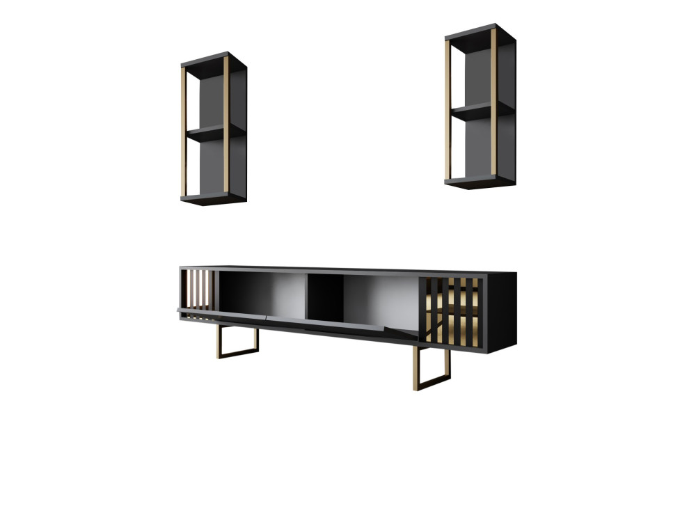 Meuble TV en bois "Gold Line" - 180 x 30 x 48 cm - AnthraciteNoir