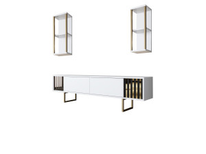 Meuble TV en bois "Gold Line" - 180 x 30 x 48 cm - BlancNoir