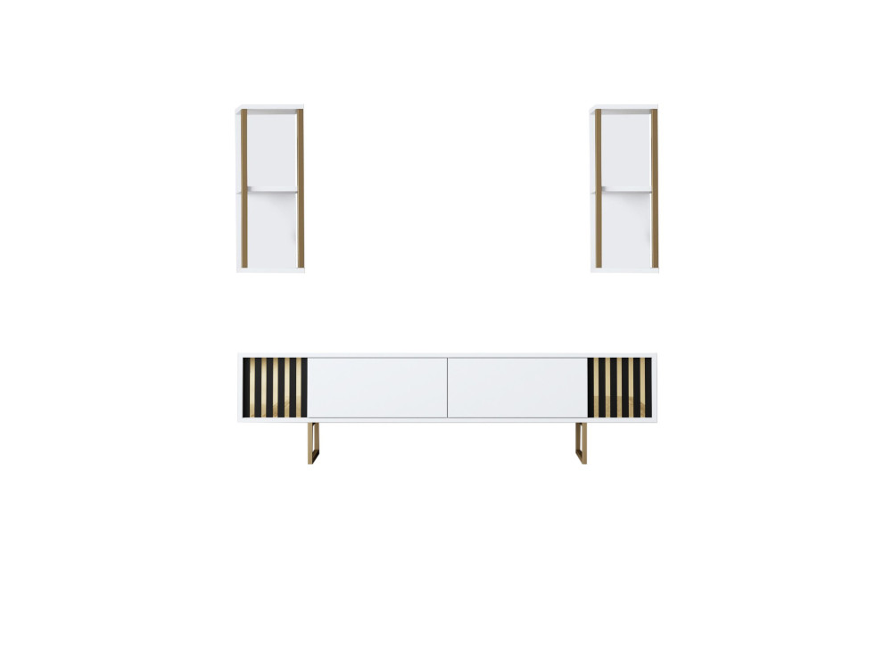 Meuble TV en bois "Gold Line" - 180 x 30 x 48 cm - BlancNoir