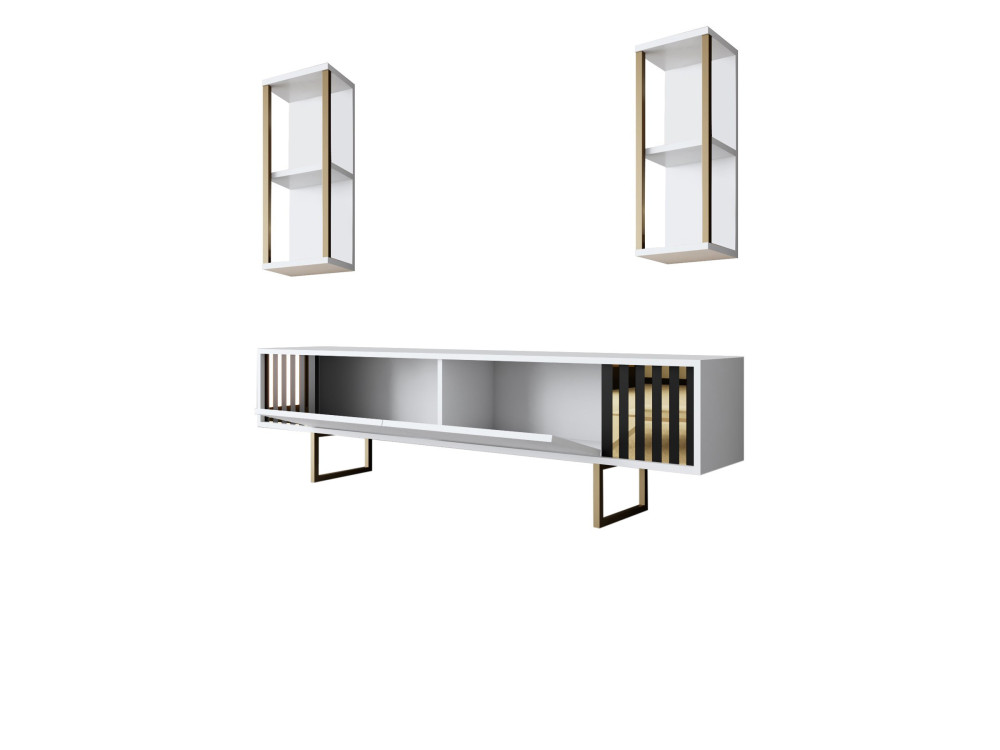 Meuble TV en bois "Gold Line" - 180 x 30 x 48 cm - BlancNoir