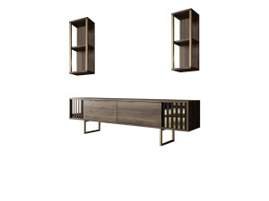 Meuble TV en bois "Gold Line" - 180 x 30 x 48 cm - NoyerNoir