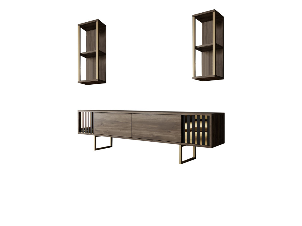 Meuble TV en bois "Gold Line" - 180 x 30 x 48 cm - NoyerNoir