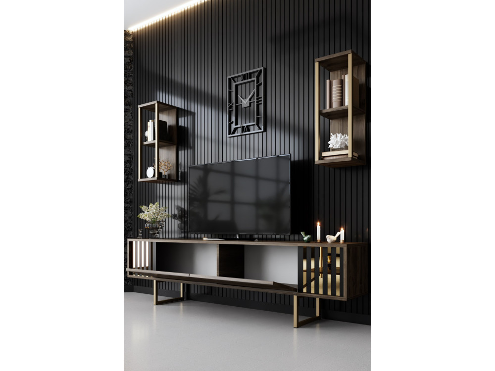 Meuble TV en bois "Gold Line" - 180 x 30 x 48 cm - NoyerNoir