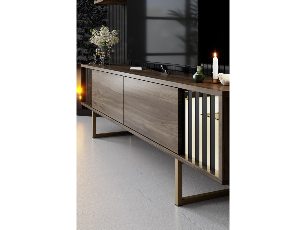Meuble TV en bois "Gold Line" - 180 x 30 x 48 cm - NoyerNoir