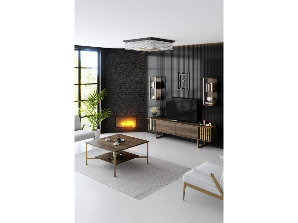 Meuble TV en bois "Gold Line" - 180 x 30 x 48 cm - NoyerNoir