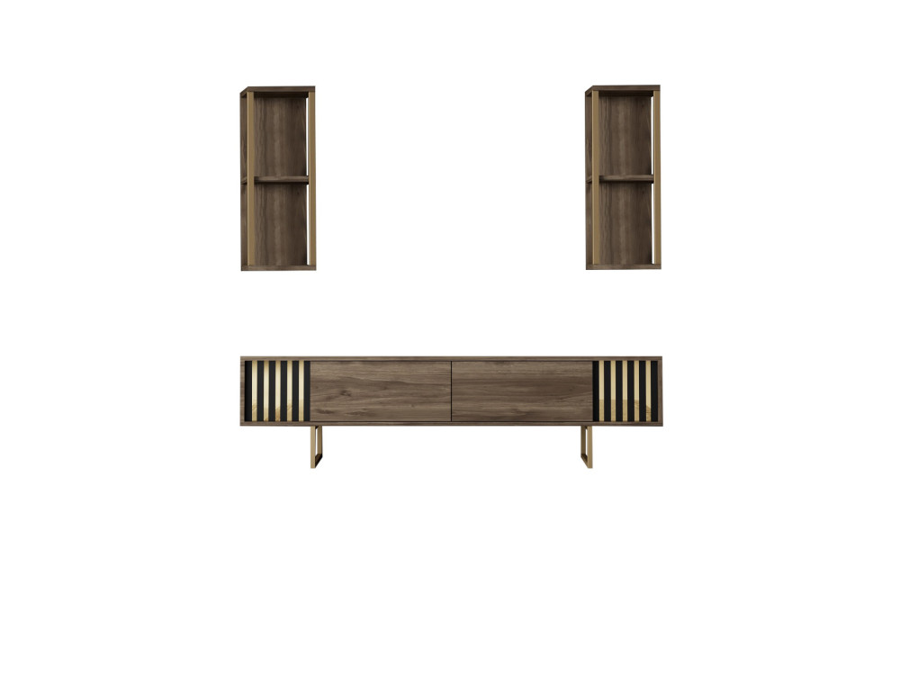 Meuble TV en bois "Gold Line" - 180 x 30 x 48 cm - NoyerNoir