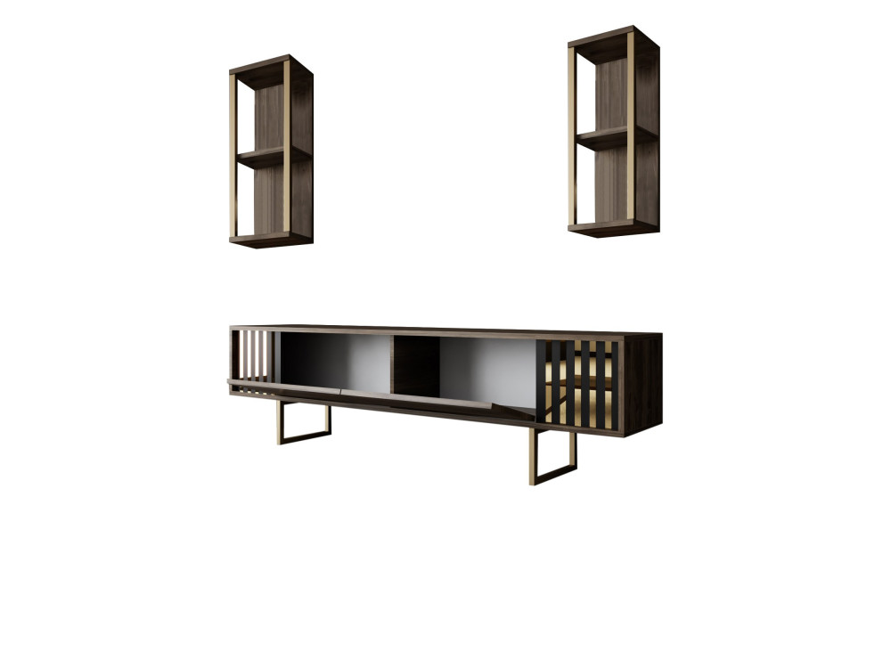 Meuble TV en bois "Gold Line" - 180 x 30 x 48 cm - NoyerNoir