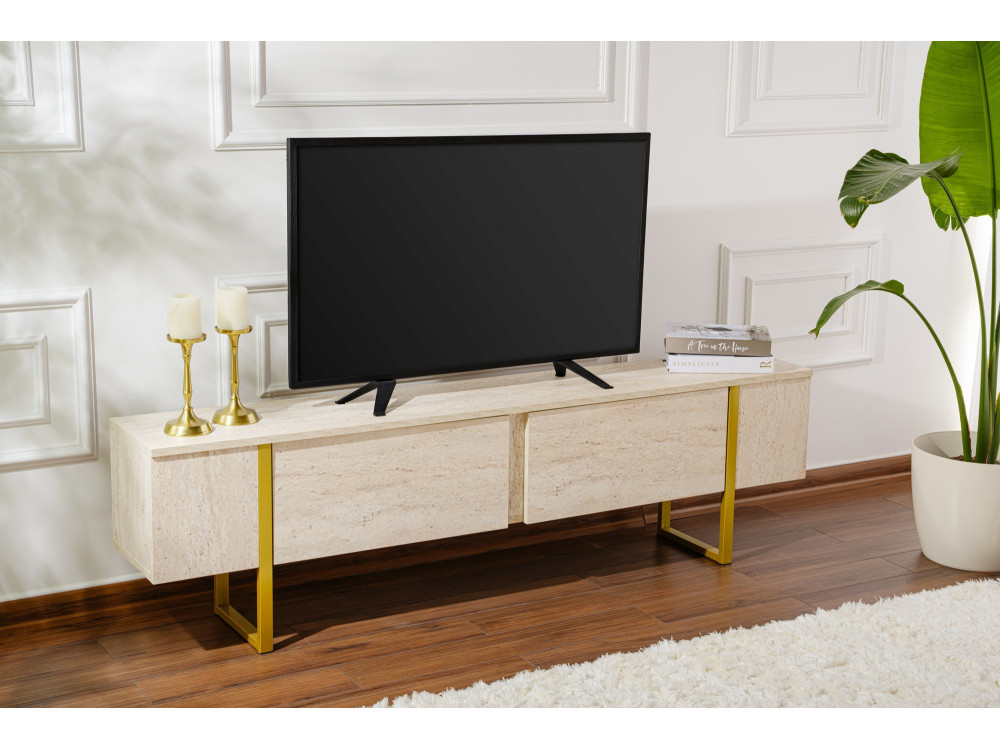 Meuble TV en bois "Serenity" 180 x 30 x 50 cm - Travertin