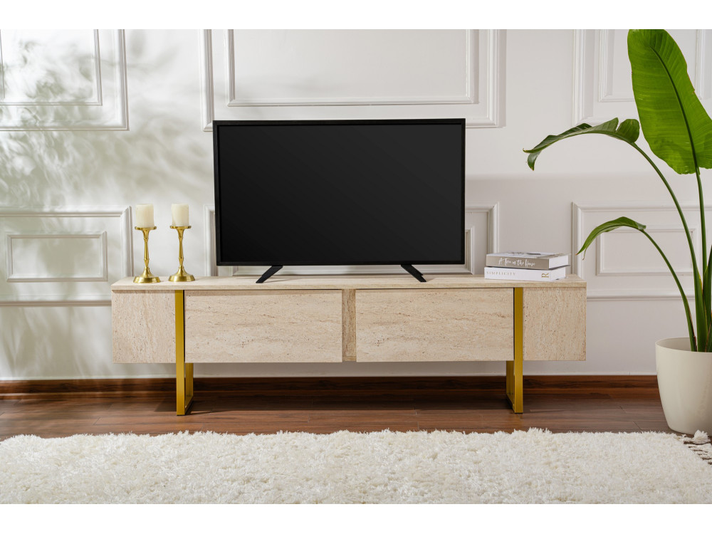 Meuble TV en bois "Serenity" 180 x 30 x 50 cm - Travertin