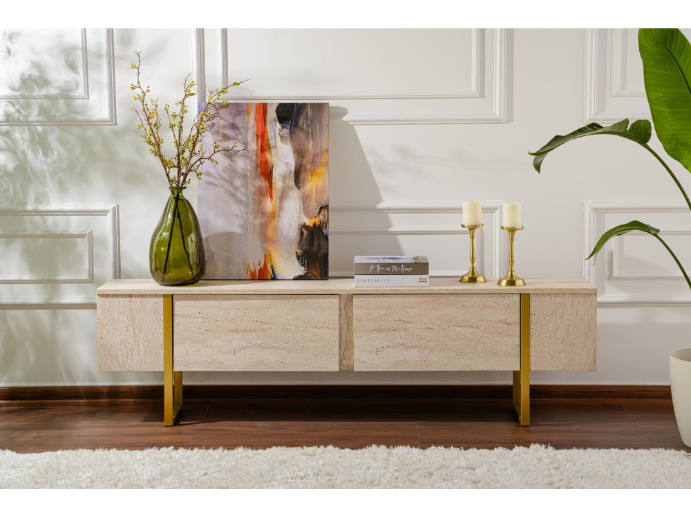 Meuble TV en bois "Serenity" 180 x 30 x 50 cm - Travertin