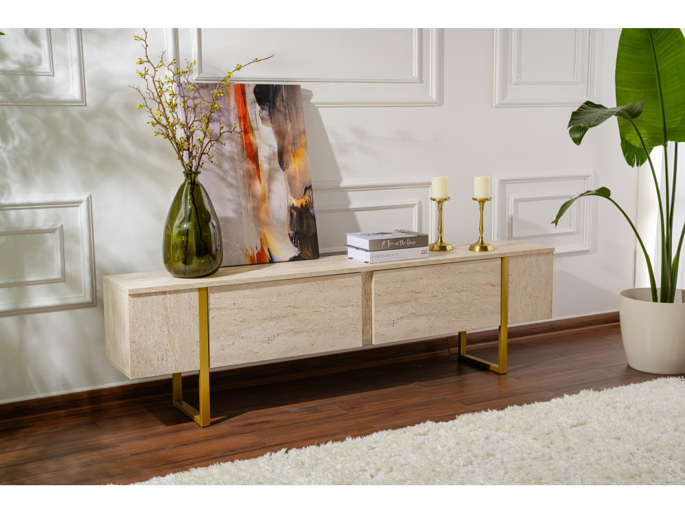 Meuble TV en bois "Serenity" 180 x 30 x 50 cm - Travertin