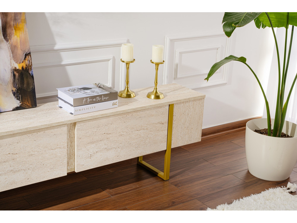 Meuble TV en bois "Serenity" 180 x 30 x 50 cm - Travertin