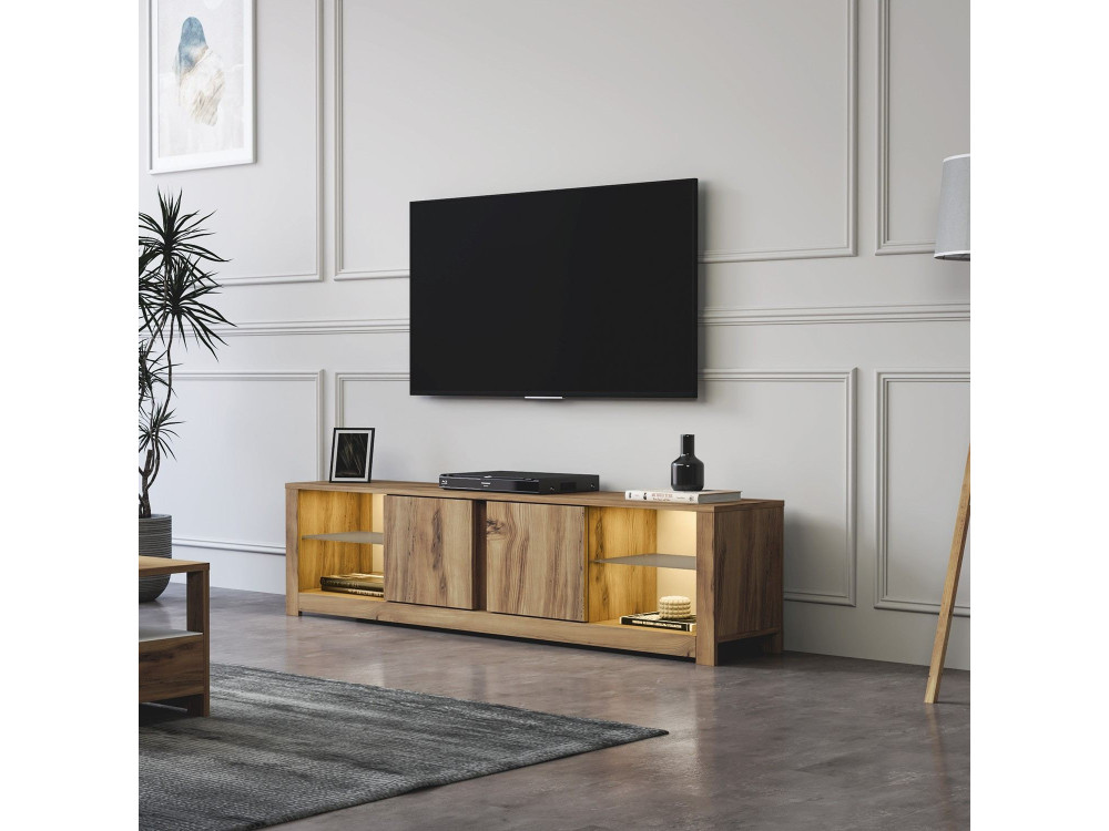 Meuble TV en bois "Aydos" 180 x 35 x 45 cm - Chêne