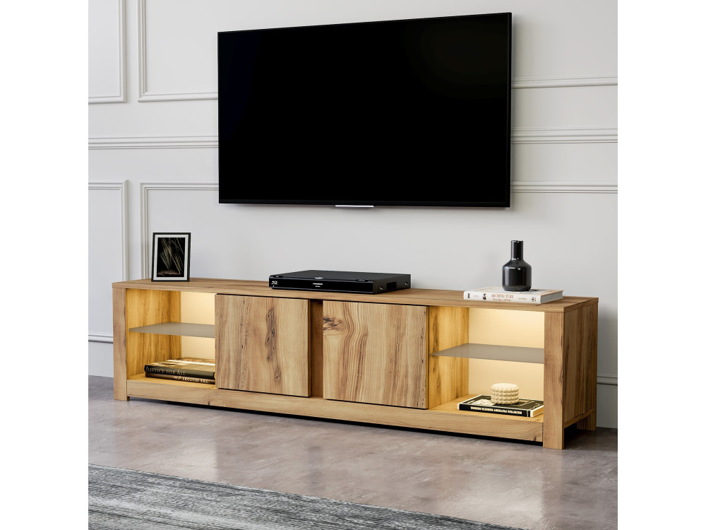 Meuble TV en bois "Aydos" 180 x 35 x 45 cm - Chêne