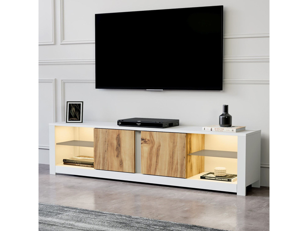 Meuble TV en bois "Aydos" 180 x 35 x 45 cm - Blanc