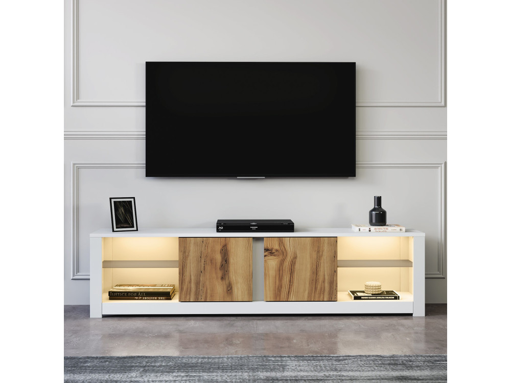 Meuble TV en bois "Aydos" 180 x 35 x 45 cm - Blanc