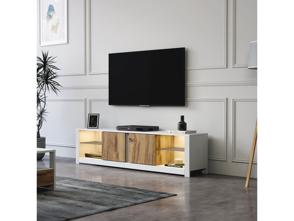 Meuble TV en bois "Aydos" 180 x 35 x 45 cm - Blanc