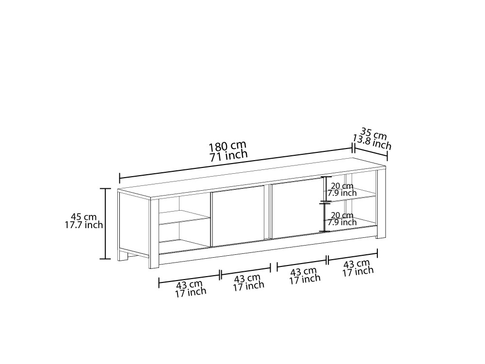 Meuble TV en bois "Aydos" 180 x 35 x 45 cm - Blanc