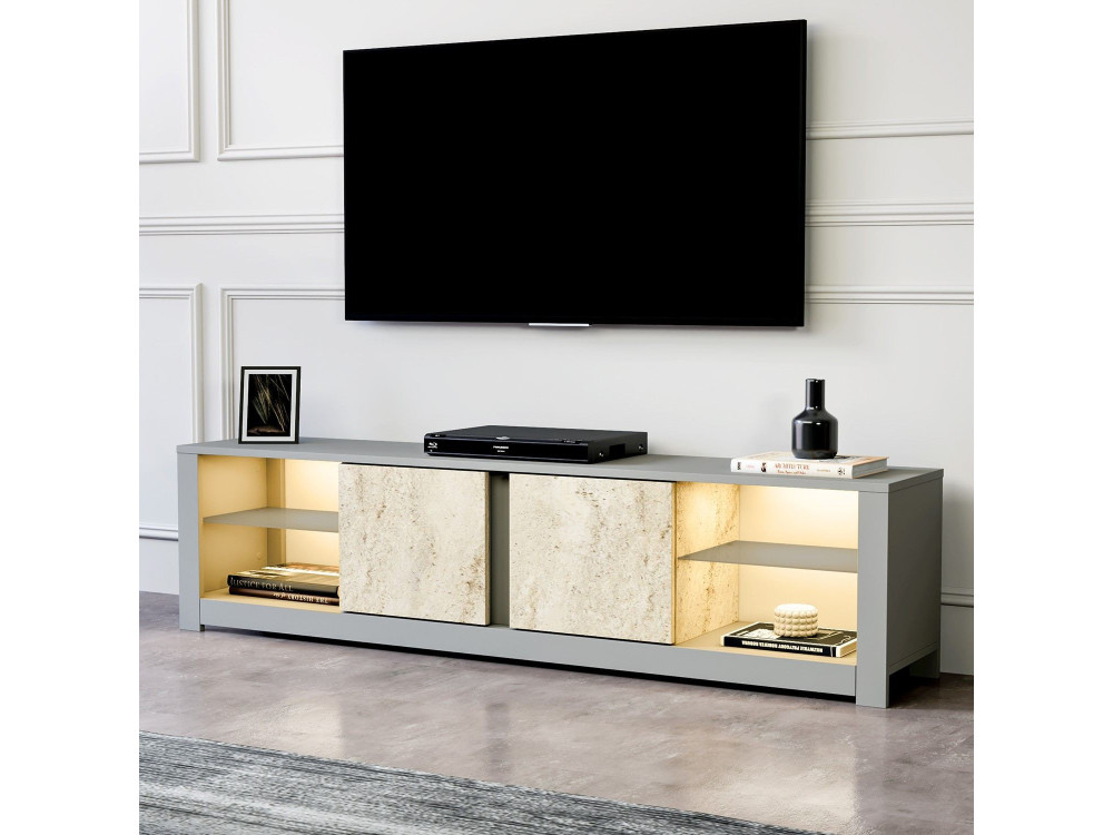Meuble TV en bois "Aydos" 180 x 35 x 45 cm - Gris