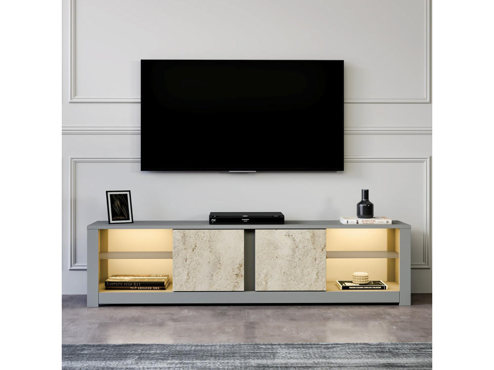 Meuble TV en bois "Aydos" 180 x 35 x 45 cm - Gris