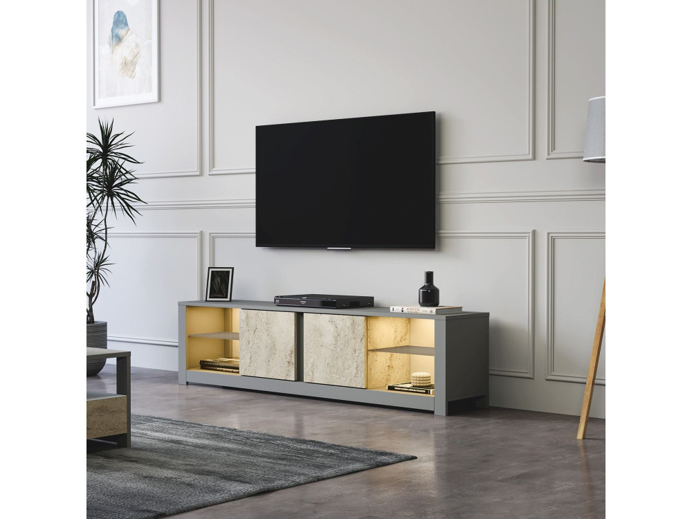 Meuble TV en bois "Aydos" 180 x 35 x 45 cm - Gris