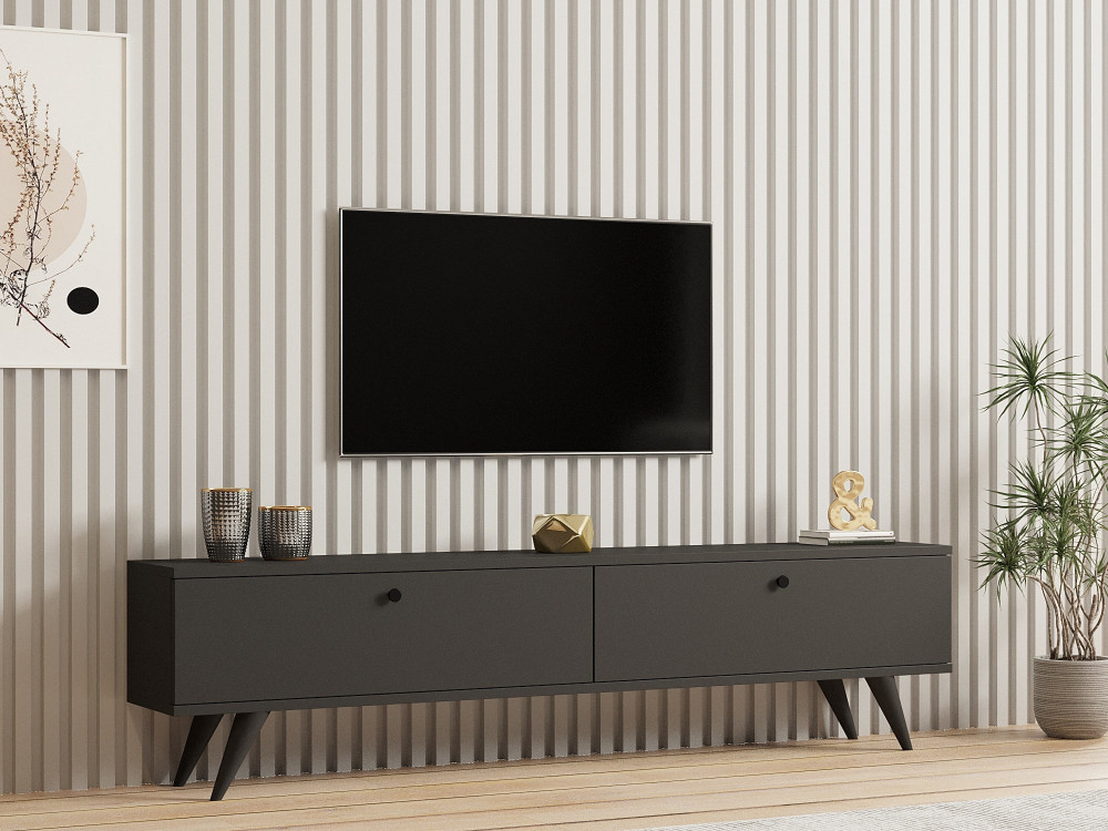Meuble TV en bois "Parlak" - 160 x 25 x 40 cm - Gris anthracite