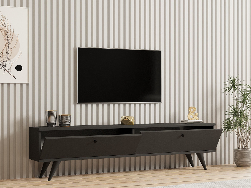Meuble TV en bois "Parlak" - 160 x 25 x 40 cm - Gris anthracite
