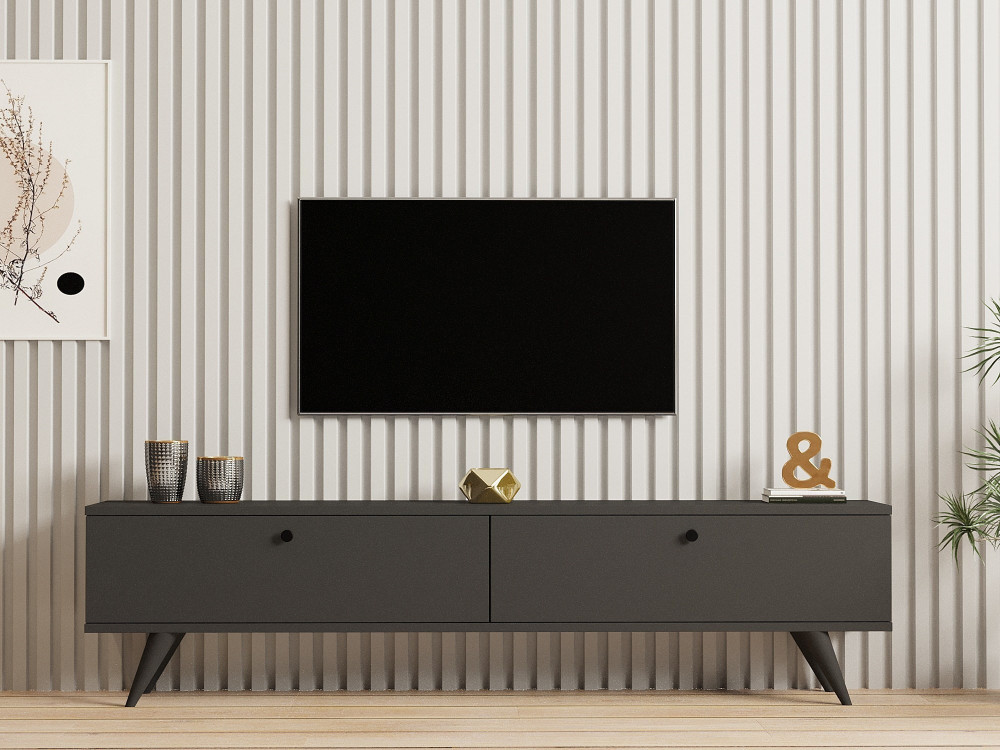 Meuble TV en bois "Parlak" - 160 x 25 x 40 cm - Gris anthracite
