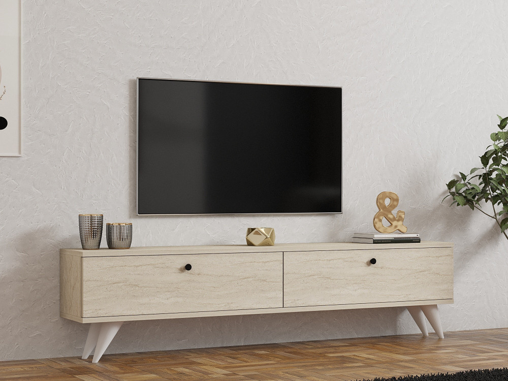 Meuble TV en bois "Parlak" - 160 x 25 x 40 cm - Beige