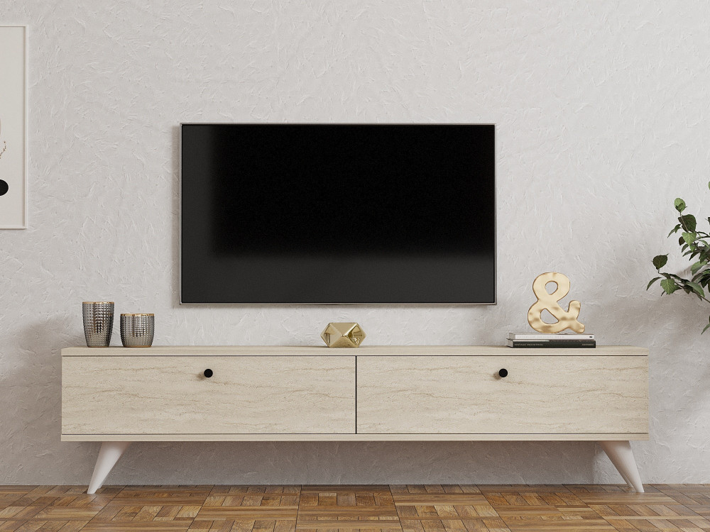 Meuble TV en bois "Parlak" - 160 x 25 x 40 cm - Beige