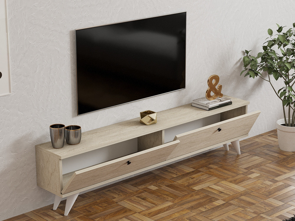 Meuble TV en bois "Parlak" - 160 x 25 x 40 cm - Beige