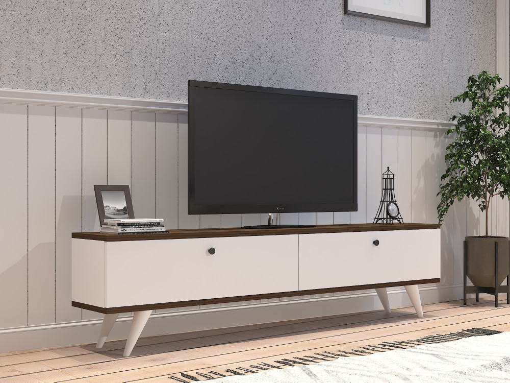 Meuble TV en bois "Parlak" - 160 x 25 x 40 cm - Blanc