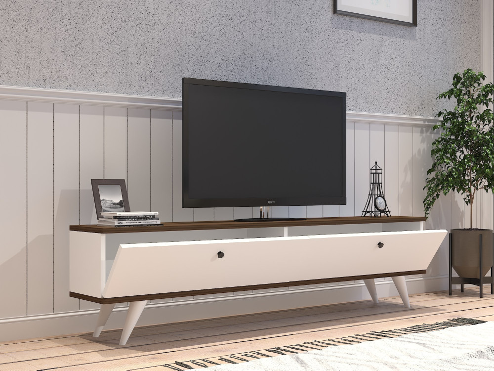Meuble TV en bois "Parlak" - 160 x 25 x 40 cm - Blanc