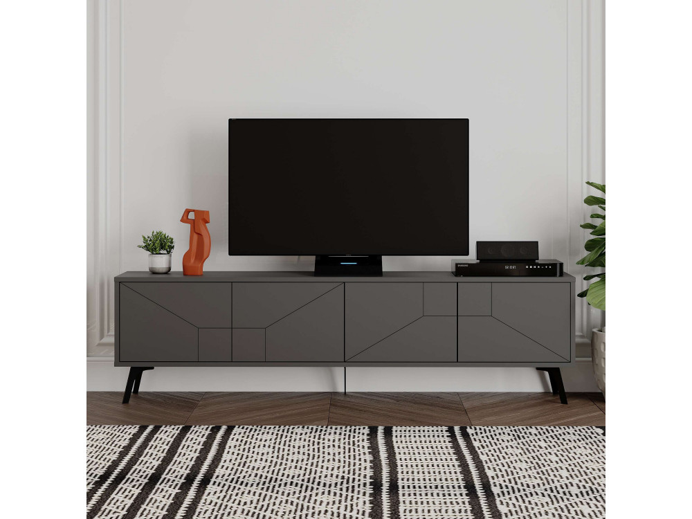 Meuble TV en bois "Dune" - 180 x 29 x 50 cm - Gris anthracite