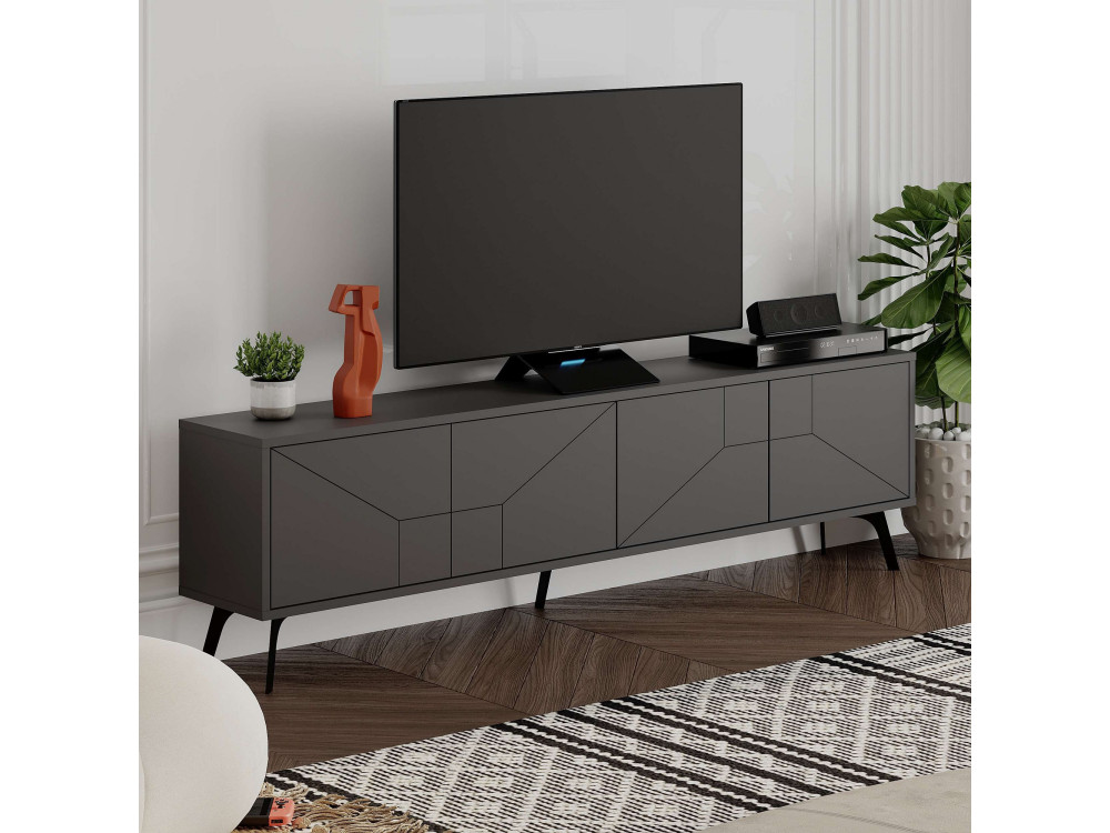 Meuble TV en bois "Dune" - 180 x 29 x 50 cm - Gris anthracite