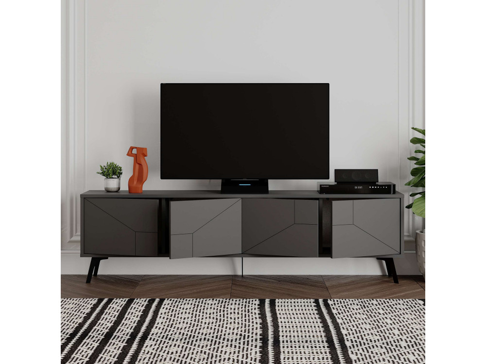 Meuble TV en bois "Dune" - 180 x 29 x 50 cm - Gris anthracite