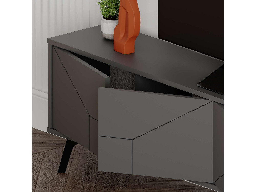 Meuble TV en bois "Dune" - 180 x 29 x 50 cm - Gris anthracite