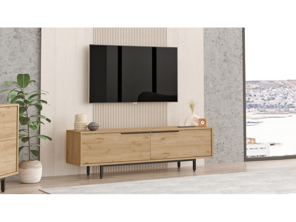 Meuble TV en bois "Calvin" - 160 x 35 x 45 cm - Marron