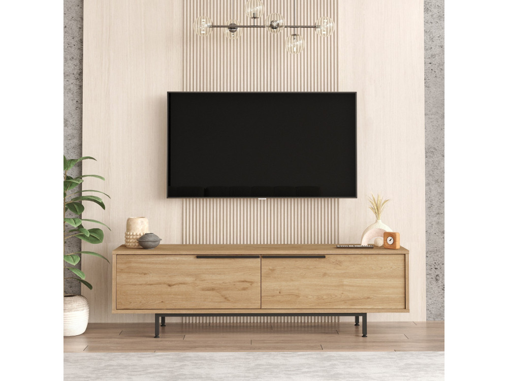 Meuble TV en bois "Calvin" - 160 x 35 x 45 cm - Marron