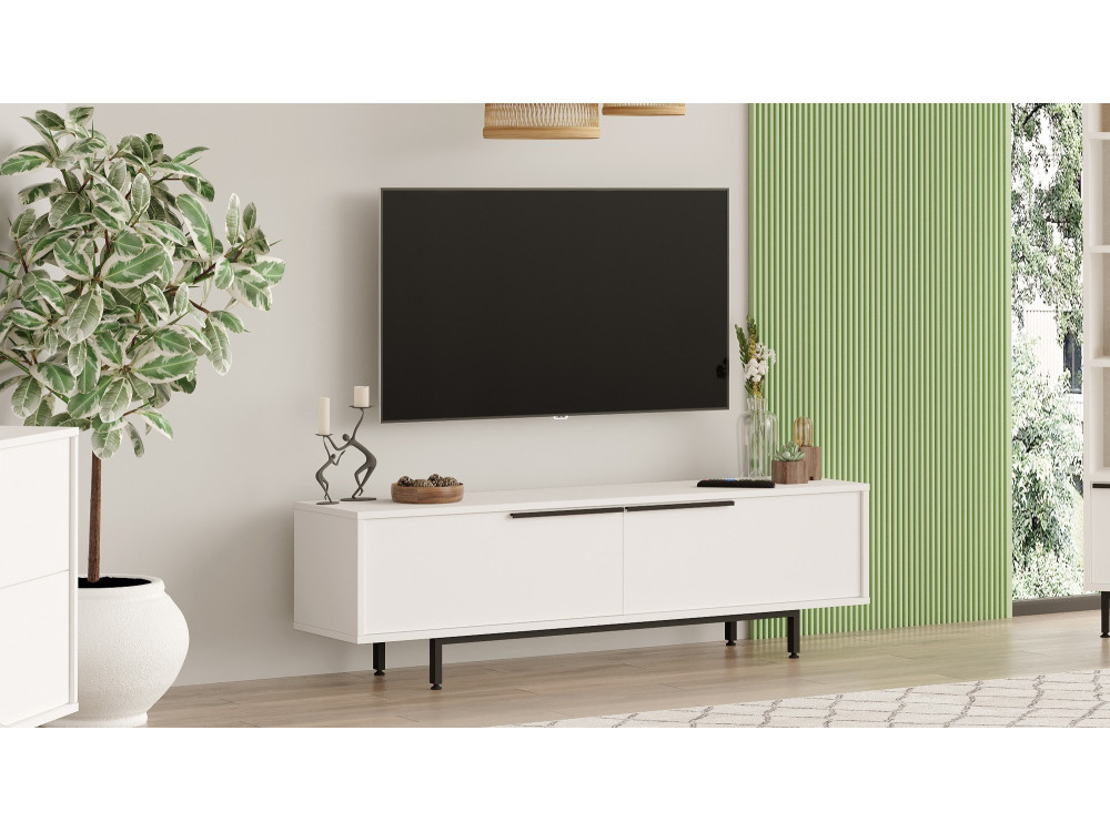 Meuble TV en bois "Calvin" - 160 x 35 x 45 cm - Blanc