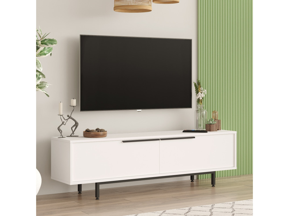 Meuble TV en bois "Calvin" - 160 x 35 x 45 cm - Blanc
