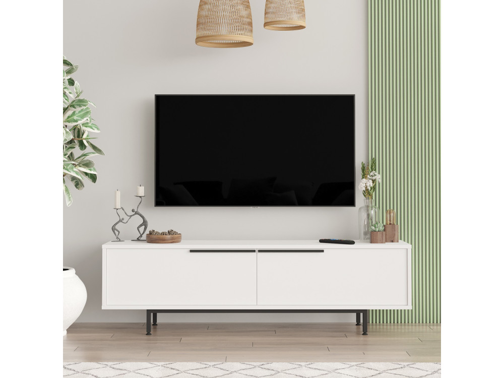 Meuble TV en bois "Calvin" - 160 x 35 x 45 cm - Blanc