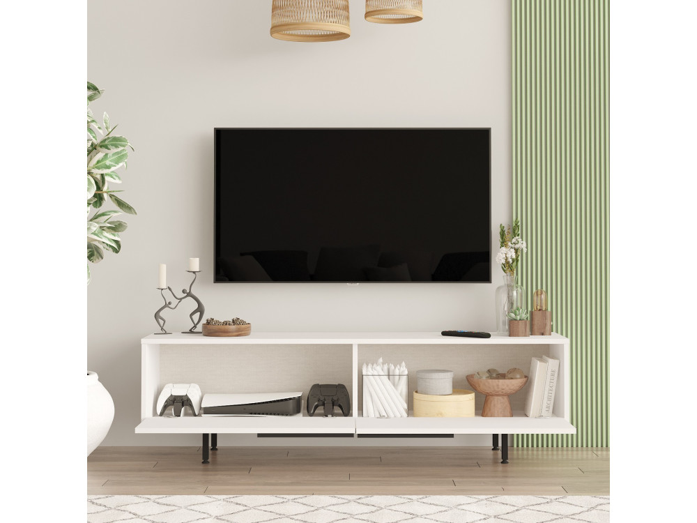 Meuble TV en bois "Calvin" - 160 x 35 x 45 cm - Blanc